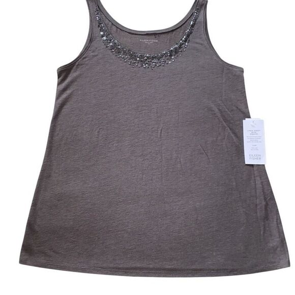 Eileen Fisher NWT$138 Linen Jersey Tank Top Sequins Sparkle Smoke Gray Quiet Lux - Picture 1 of 9
